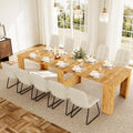 HIPIHOM 17.7'-118' Extendable Dining Table Set for 12, Extension Long Table Set with Extension Leaves Holder, Space-Saving for Meeting, Dining Room(Oak Table+10 U-Shaped White Chairs)
