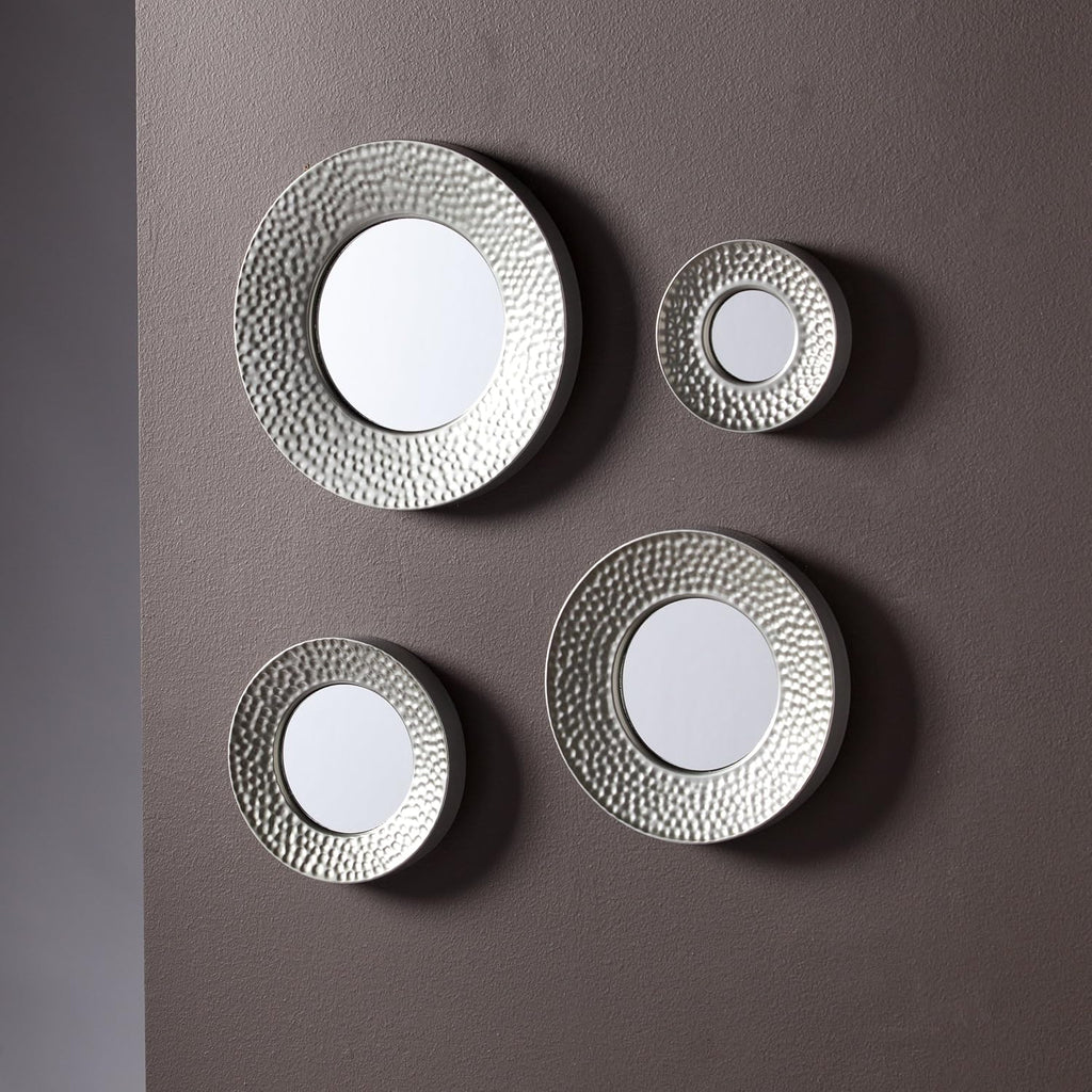 SEI Furniture - Callari Silver Sphere Wall Mirror - 4 Piece Set- Hammered Silver - Transitional Design, Iron - Fully Assembled - Ideal for Bathroom, Entryway (WS6825)