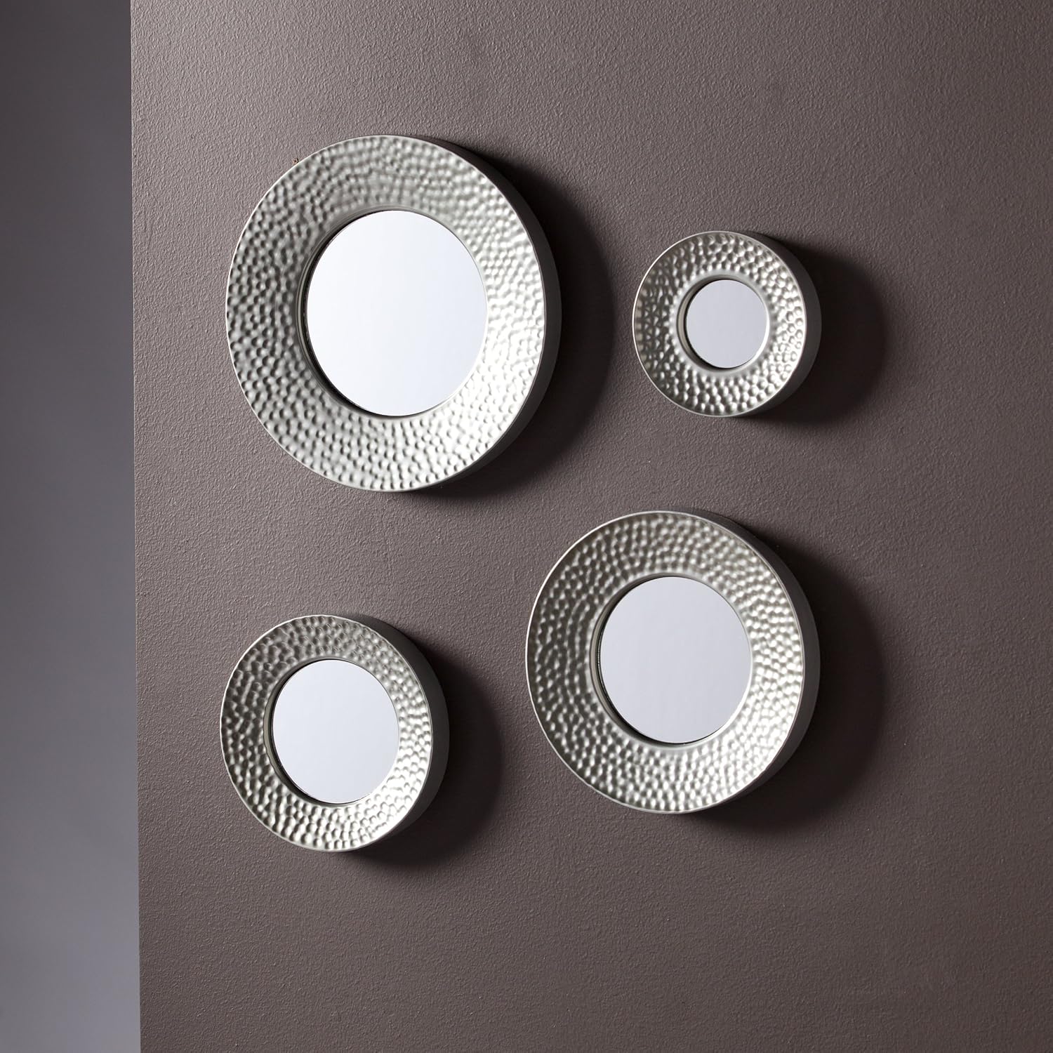 SEI Furniture - Callari Silver Sphere Wall Mirror - 4 Piece Set- Hammered Silver - Transitional Design, Iron - Fully Assembled - Ideal for Bathroom, Entryway (WS6825)