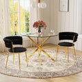 Round Glass Dining Table Set for 2, 36'' Small Circle Glass Kitchen Table with 2 Luxury Black Gold Velvet Dining Chairs, 3-Piece Dining Room Table Set for Small Place(Gold Base)