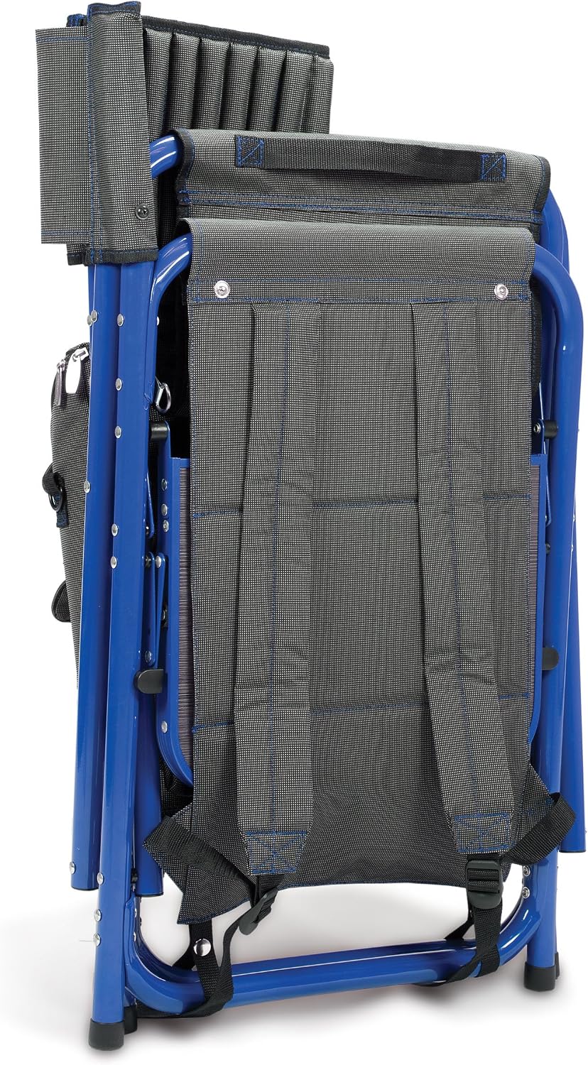 PICNIC TIME Fusion Camping Chair with Side Table and Soft Cooler, Outdoor Foldable Padded Camping Chairs with Cup Holder for Lawn, Beach, & Sports Use for Adults, (Dark Gray Blue Accents)
