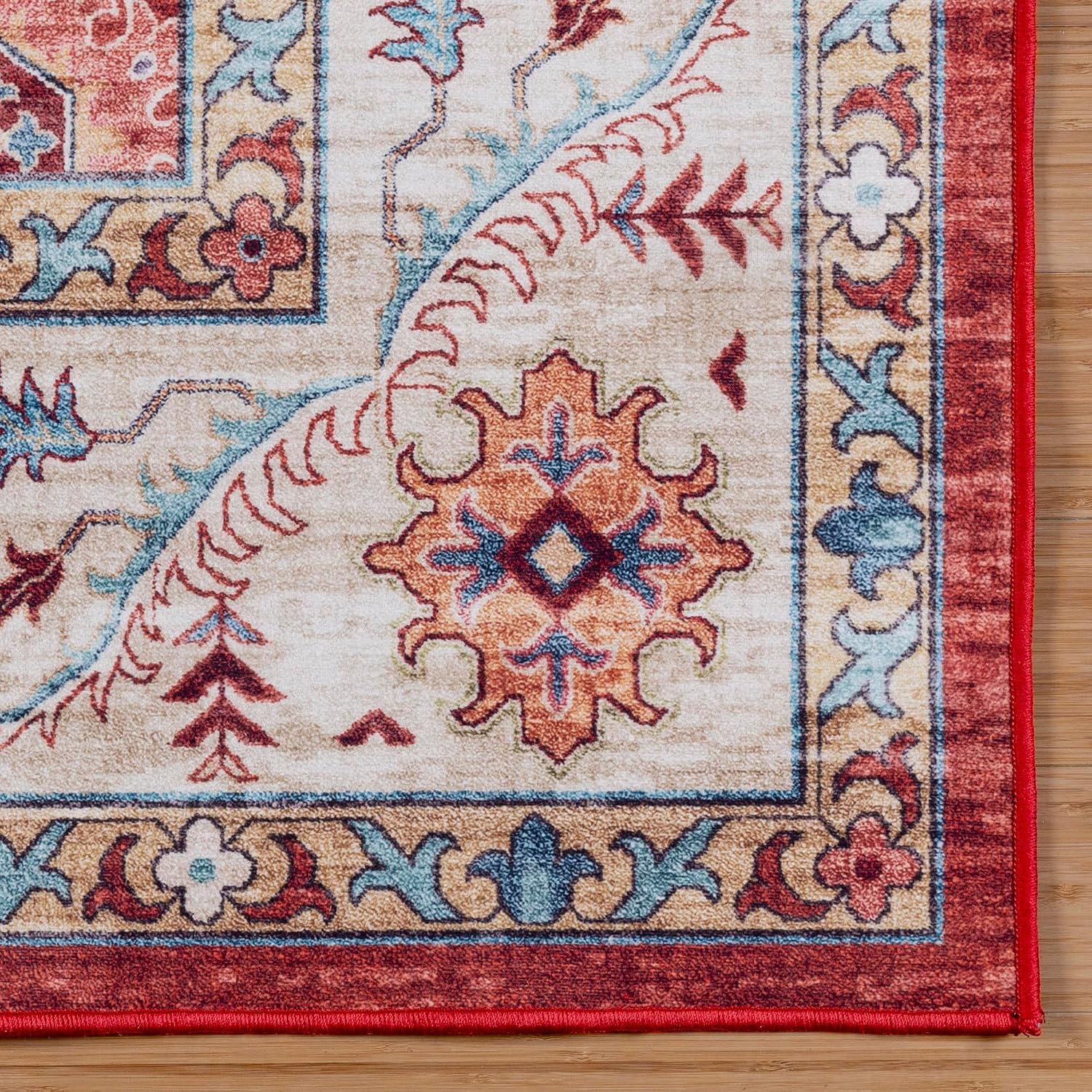Gertmenian Indoor Boho Accent Rug - 3x5 Small, Non Slip, Super Strong, Ideal for High Traffic Areas in Bedroom, Living Room, Kitchen - Cullen, Red, 28936