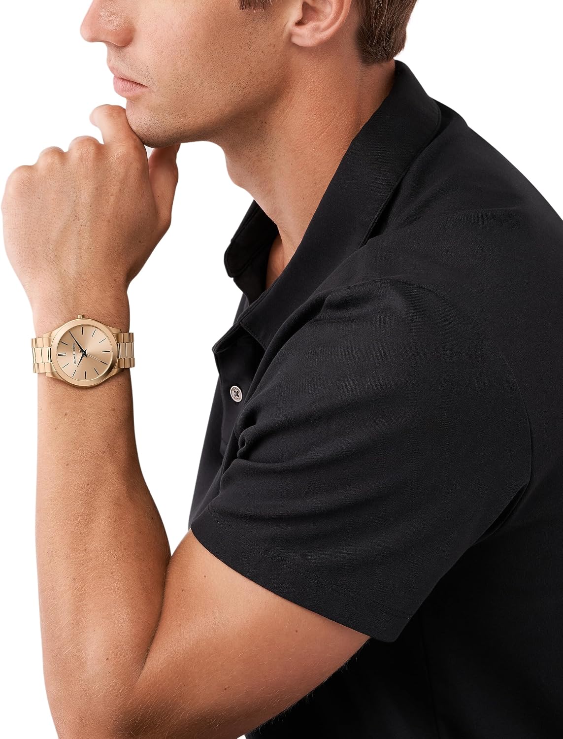 Michael Kors MK9122 - Slim Runway Three-Hand Beige Gold-Tone Stainless Steel Watch