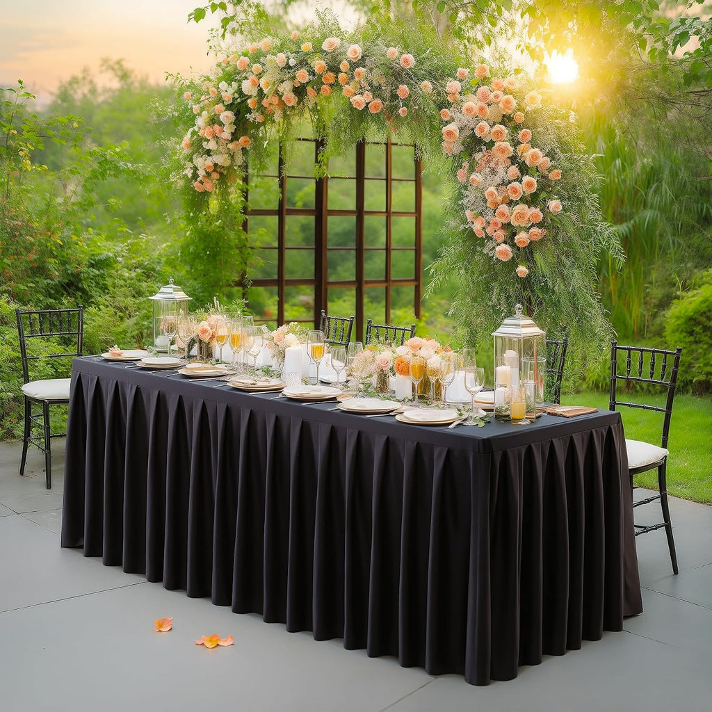 8 Pack Black Rectangle Tablecloth 8 FT Stretch Spandex Fitted Table Cloth for 8 Foot Rectangle Tables Banquet Tablecloths Wrinkle Free Table Cover Skirt Ruffle Tablecloth for Party Wedding Birthday