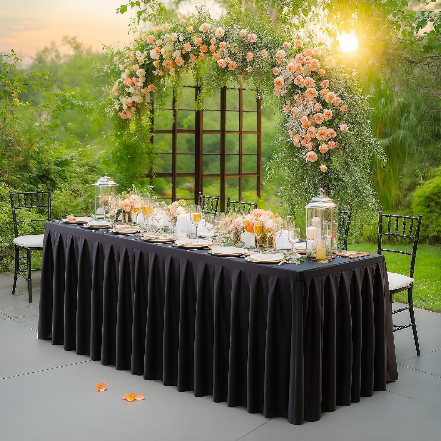 8 Pack Black Rectangle Tablecloth 8 FT Stretch Spandex Fitted Table Cloth for 8 Foot Rectangle Tables Banquet Tablecloths Wrinkle Free Table Cover Skirt Ruffle Tablecloth for Party Wedding Birthday