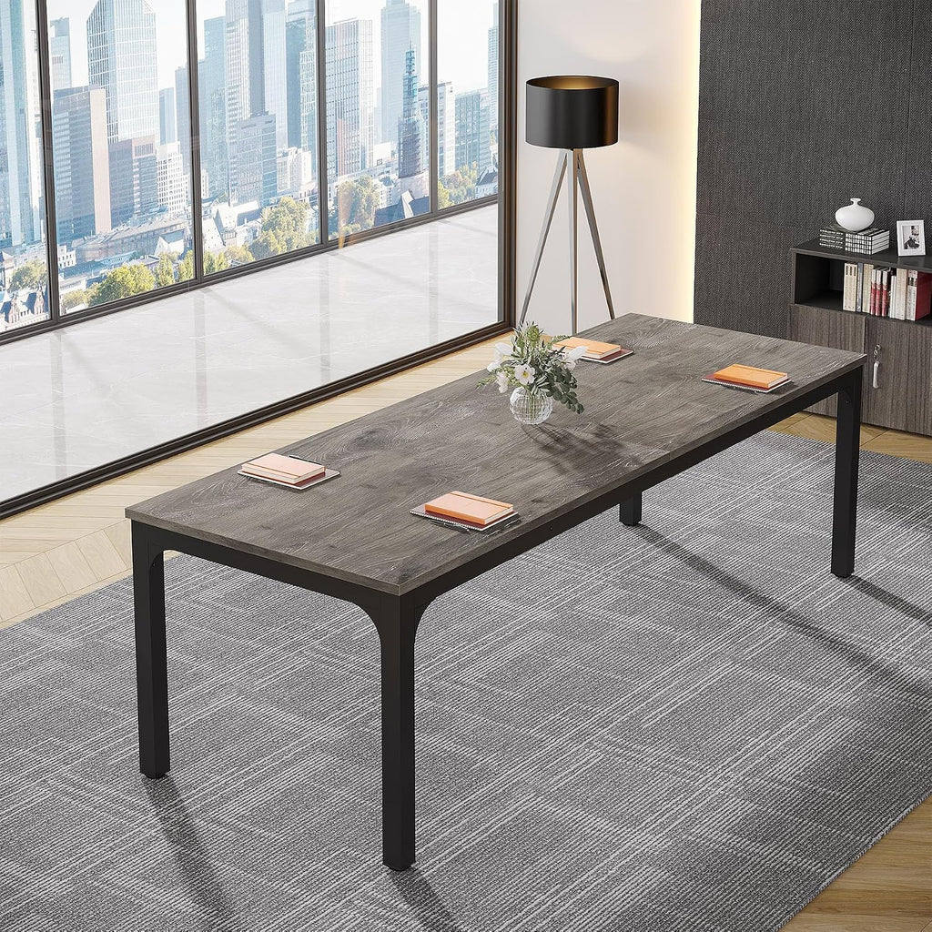 Tribesigns 6.5FT Conference Table, 78.7-Inch Rectangle Meeting Seminar Table, Large Business Tables for 6-8 People (Only Table) (Gray+Black)
