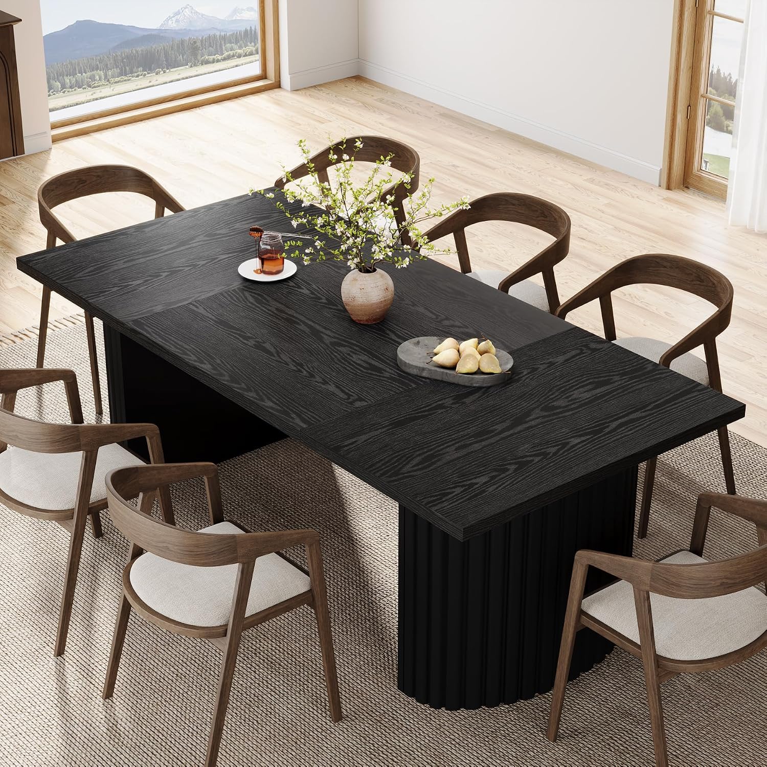 Tribesigns 78.7' Extra Long Dining Table for 6-8 People, Large Farmhouse Kitchen Table with Wooden Tabletop, Rustic Style Rectangular Dinner Table for Dining Room, Kitchen, Living Room, Black