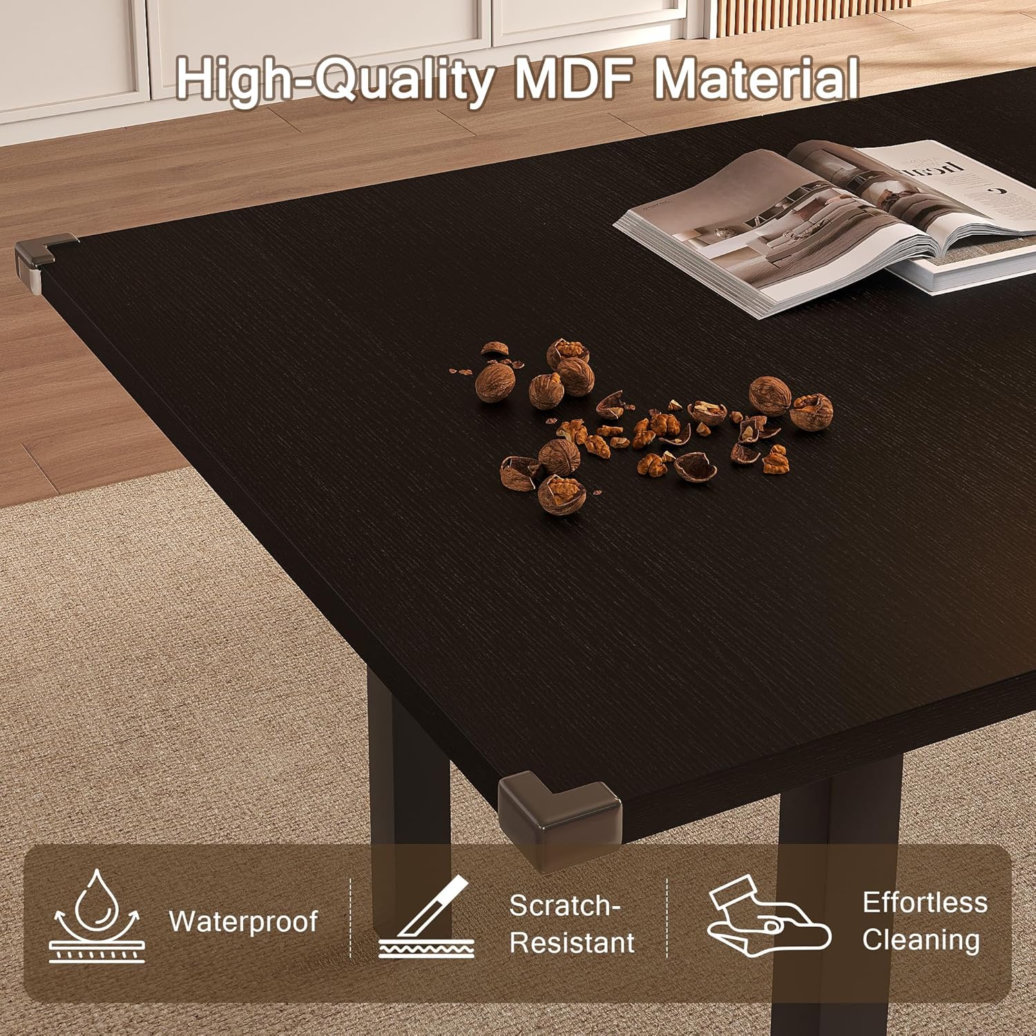 Einhomn Modern Extendable Dining Table for 4-6, 63' Farmhouse Kitchen Table, Rectangular Dining Room Tables for Dining, Kitchen, Office, Living Room, Wooden Tables, Space Saving (Black)