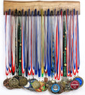 Live-edge Natural Walnut Organizer/Medal Trophy Wood Wall Holder Trophy Medal Ribbon Display Holder Rack Bar Awards Plaques for Sports Running Dance (36, Silver hooks)