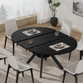 42'-58' Extendable Round Dining Table with Built-in Flip Leaf, Modern Oval Kitchen Table for 4-6, Space-Saving Small Room Furniture with Storage Shelf and X-Shaped Metal Base for Kitchen, Dining Room