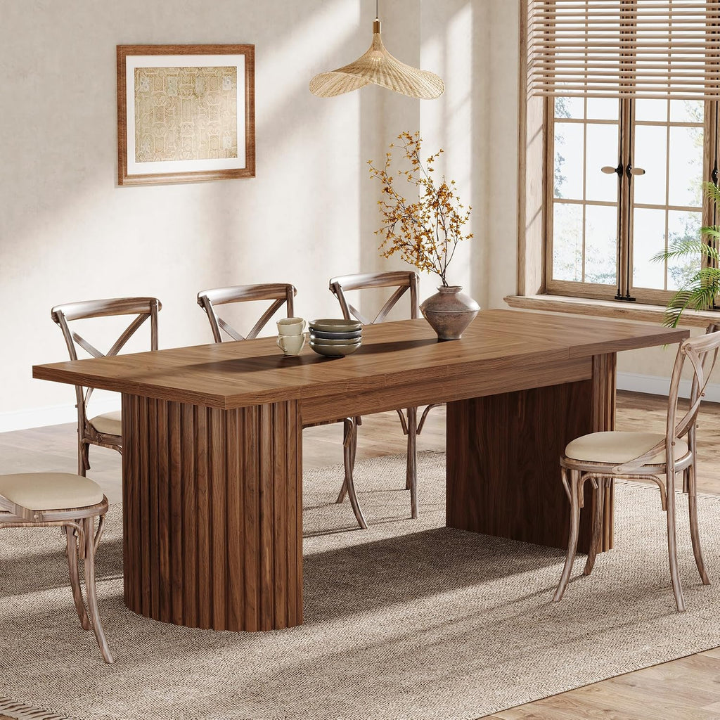 Tribesigns 78.7' Extra Long Dining Table for 6-8 People, Large Farmhouse Kitchen Table with Wooden Tabletop, Rustic Style Rectangular Dinner Table for Dining Room, Kitchen, Living Room, Walnut