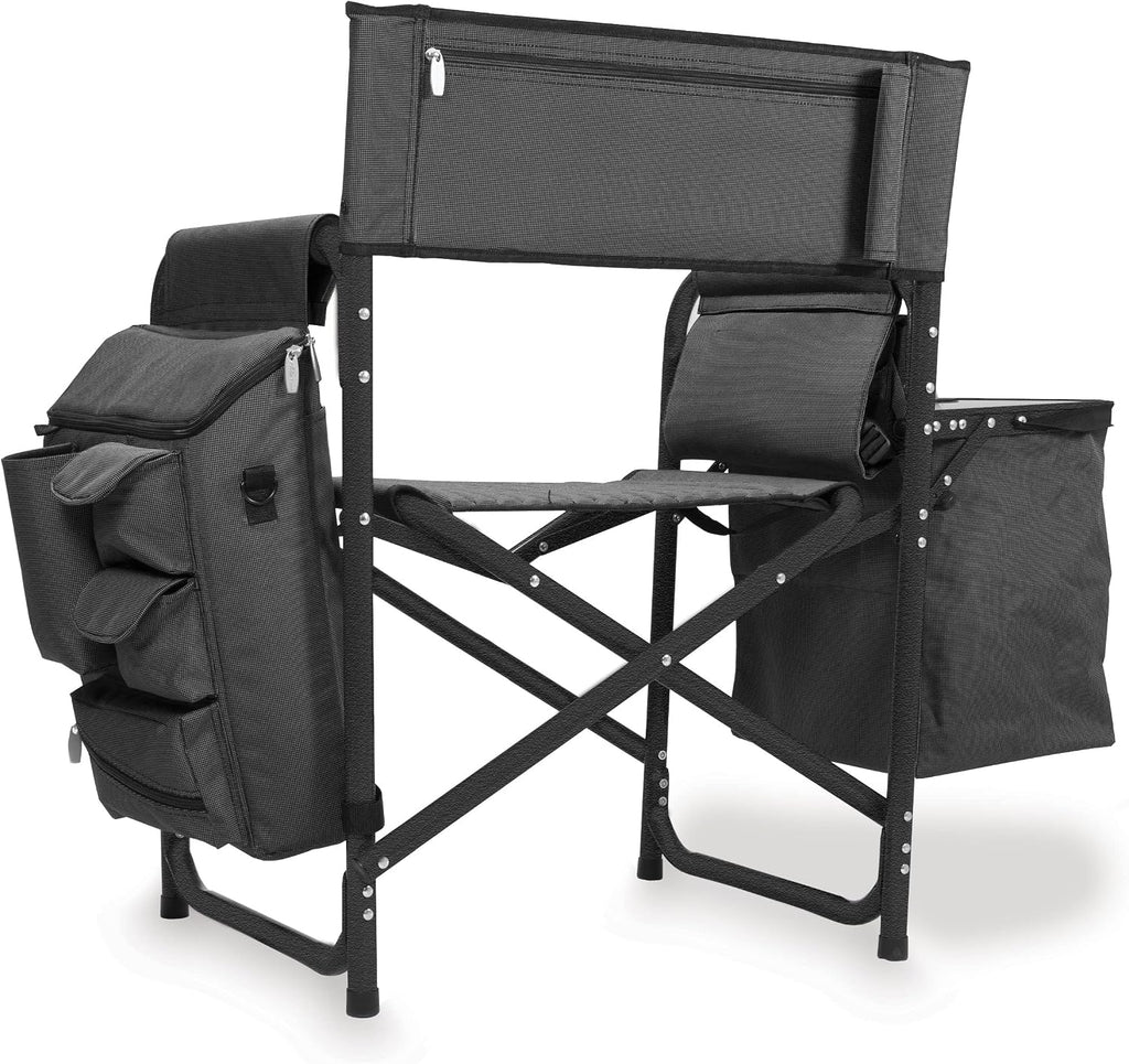 PICNIC TIME Fusion Camping Chair with Side Table and Soft Cooler, Outdoor Foldable Padded Camping Chairs with Cup Holder for Lawn, Beach, & Sports Use for Adults, (Dark Gray Black Accents)