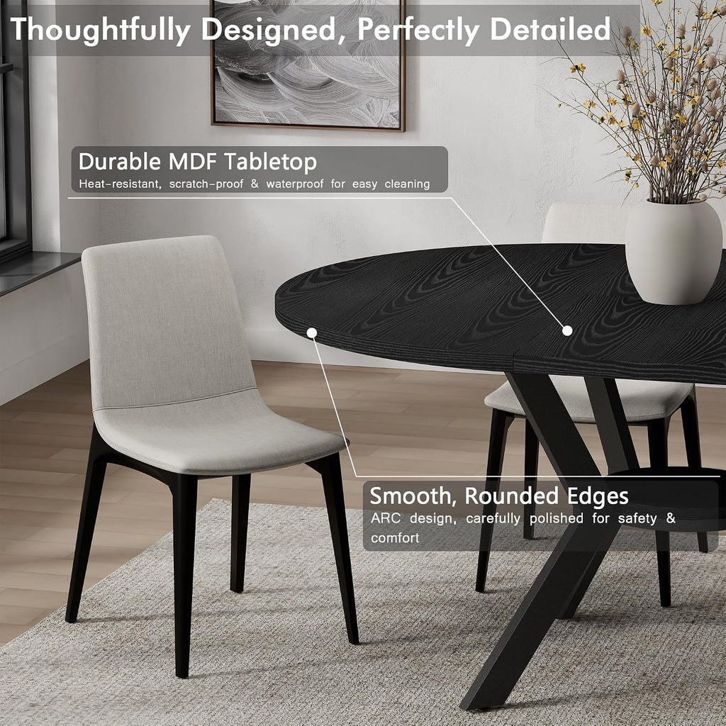 42'-58' Extendable Round Dining Table with Built-in Flip Leaf, Modern Oval Kitchen Table for 4-6, Space-Saving Small Room Furniture with Storage Shelf and X-Shaped Metal Base for Kitchen, Dining Room