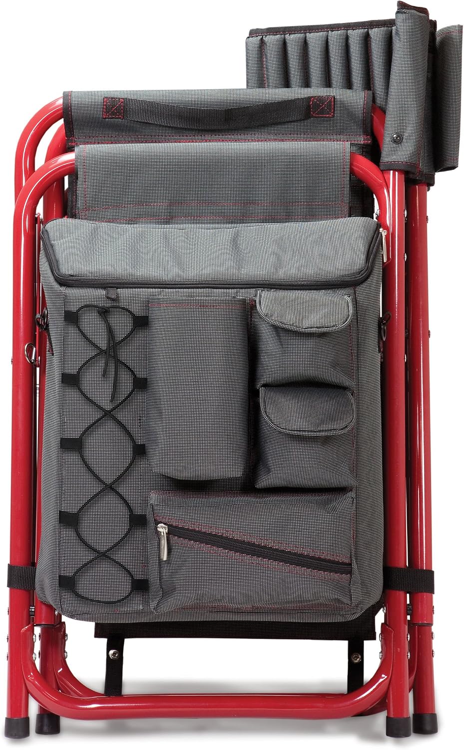 PICNIC TIME Fusion Camping Chair with Side Table and Soft Cooler, Outdoor Foldable Padded Camping Chairs with Cup Holder for Lawn, Beach, & Sports Use for Adults, (Dark Gray Red Accents)
