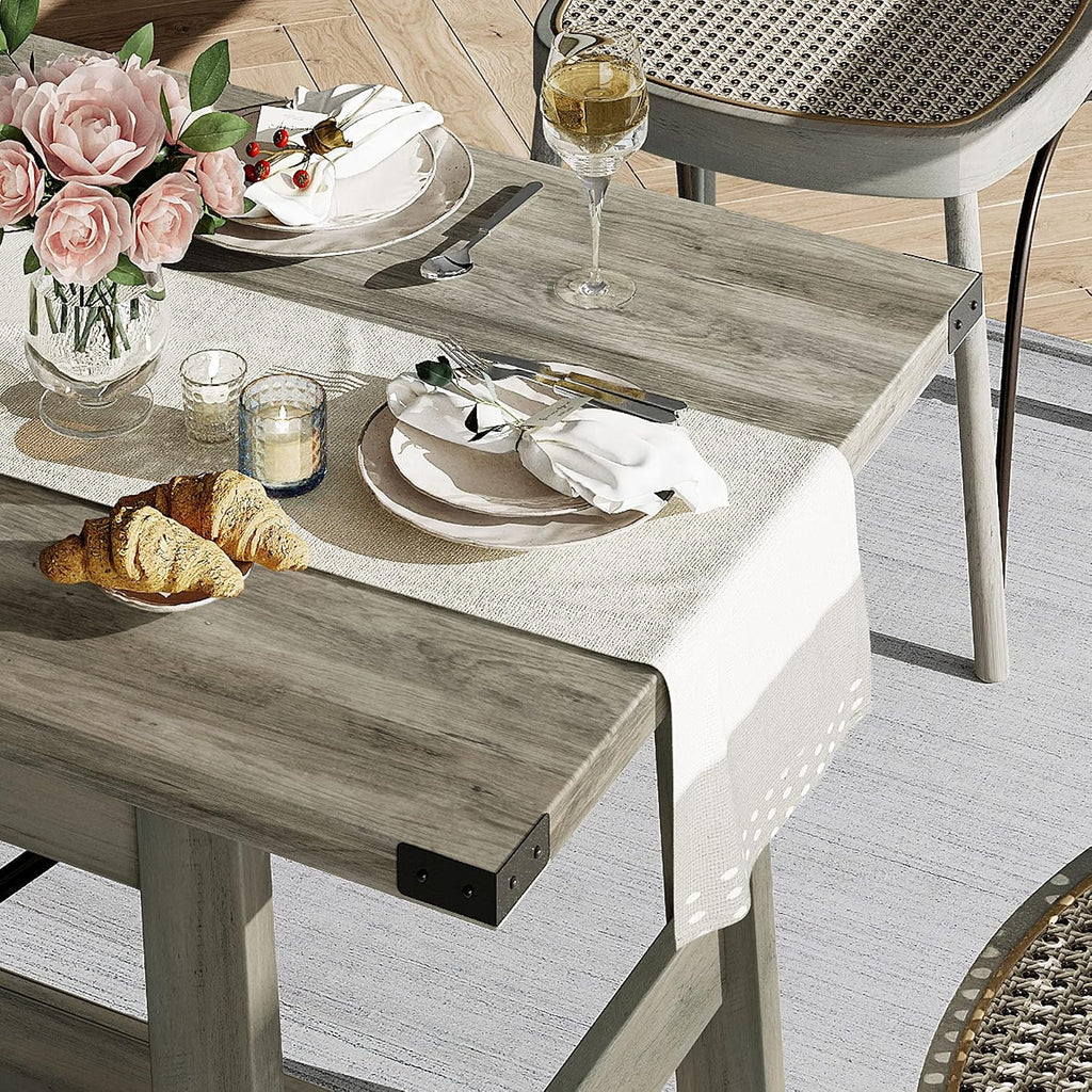 WAMPAT 4-6 Person Farmhouse Dining Table with Heavy Duty Wooden Legs, 67.7 Inch Rectangular Modern Wood Kitchen Table for Dining Room & Living Room, Rustic Grey
