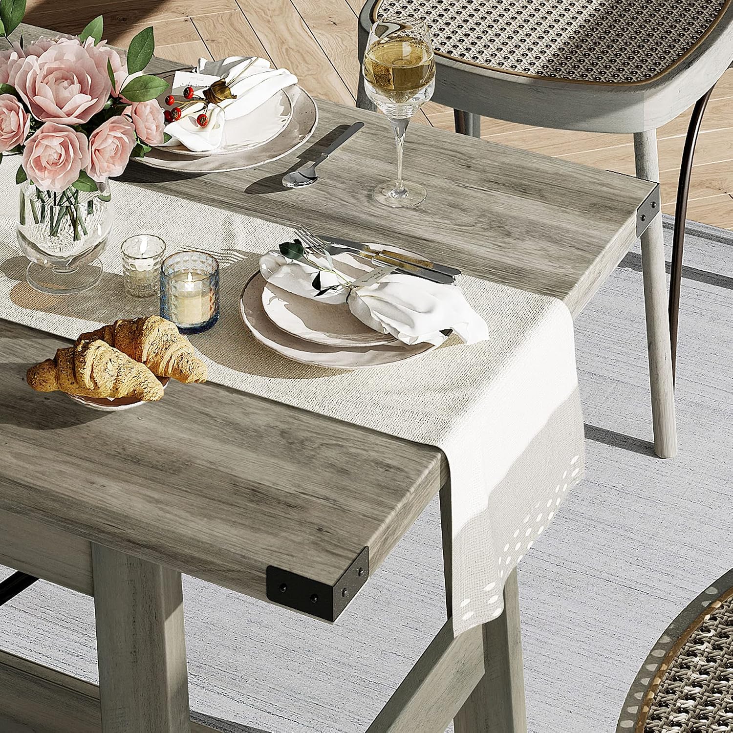 WAMPAT 4-6 Person Farmhouse Dining Table with Heavy Duty Wooden Legs, 67.7 Inch Rectangular Modern Wood Kitchen Table for Dining Room & Living Room, Rustic Grey