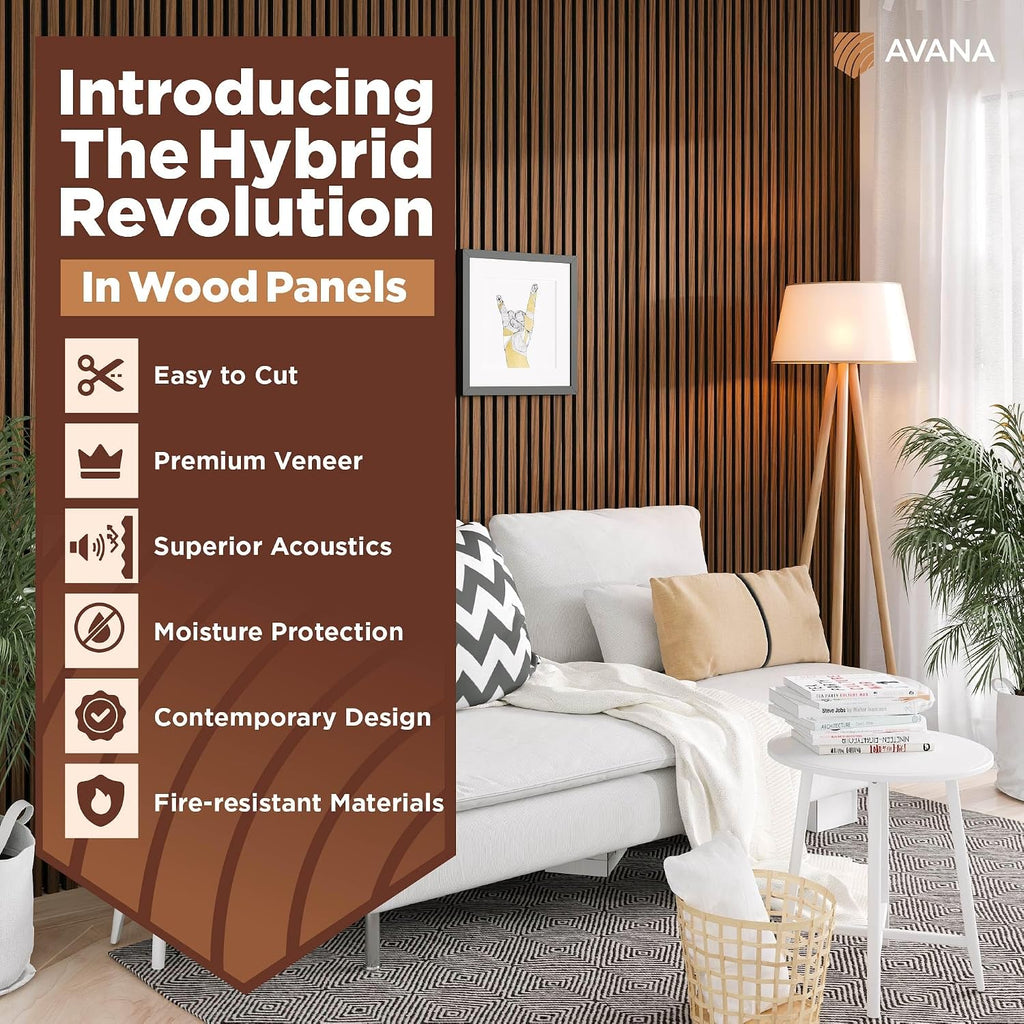 Avana Acoustic Wood Wall Panels – 93.2x11.25 Inch Panels – Fits 94x12 Layout – Rustic Walnut Acoustic Panels 4 PCs –Wall Panels For Interior Wall Decor For Homes, Offices – Durable Wood Panel For Wall
