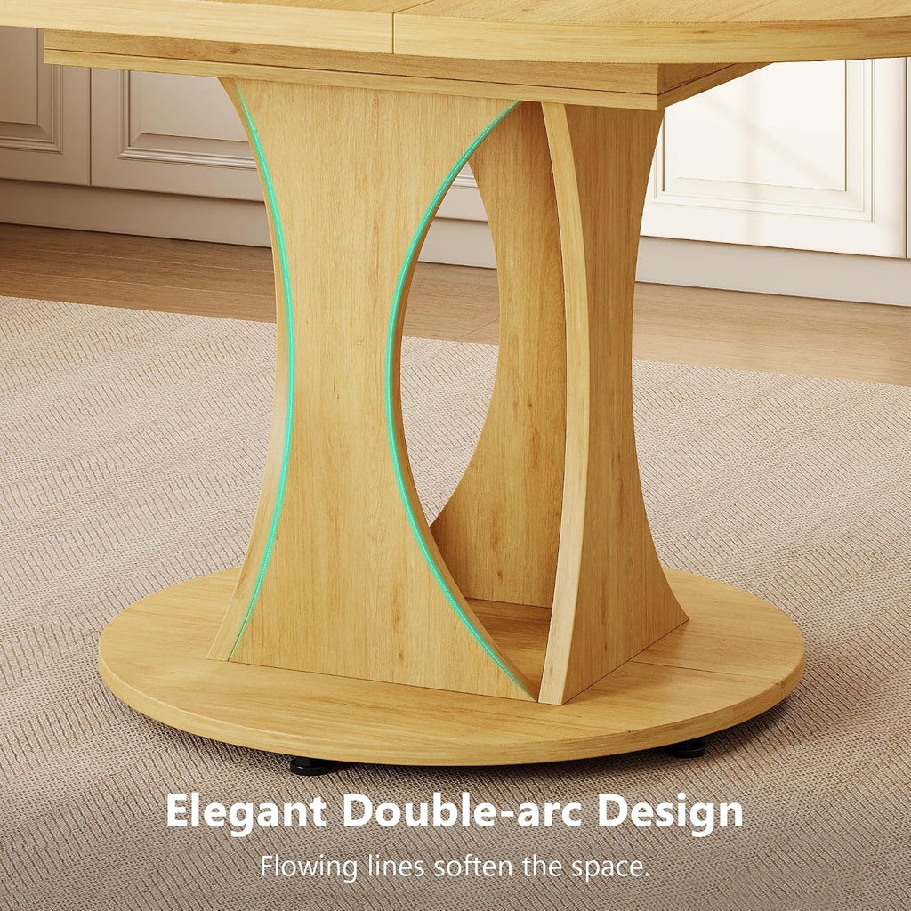 Einhomn Round Dining Table for 4-6, Kitchen Table with Sturdy Double Arc & Rounded Base & Backboard Clasp Desktop, Mid-Century Modern Circle Dinner Table for Dining Living Room, Space Saving, Natrual