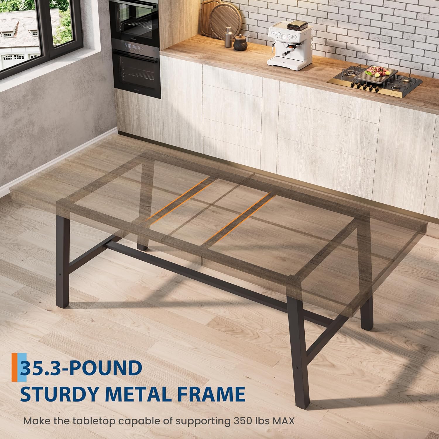 GarveeHome Industrial Dining Table for 6-8 People, 78.7' Long Kitchen Table with Sturdy Metal Frame, Rectangular Counter for Dinner, Kitchen, Dining Room (Rustic Pear, 79' Non-extendable)