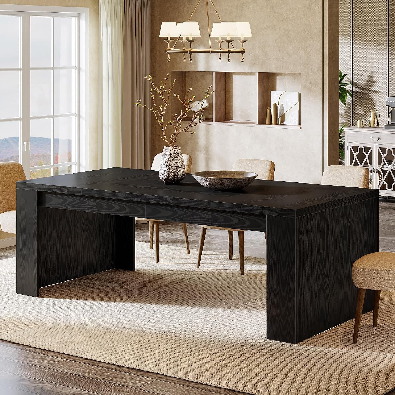 Tribesigns Large Dining Table for 6-8 People, 70.9' Rustic Wooden Kitchen Dinner Table, Rectangle Dining Table with Sturdy Frame for Kitchen, Dining Room, Black