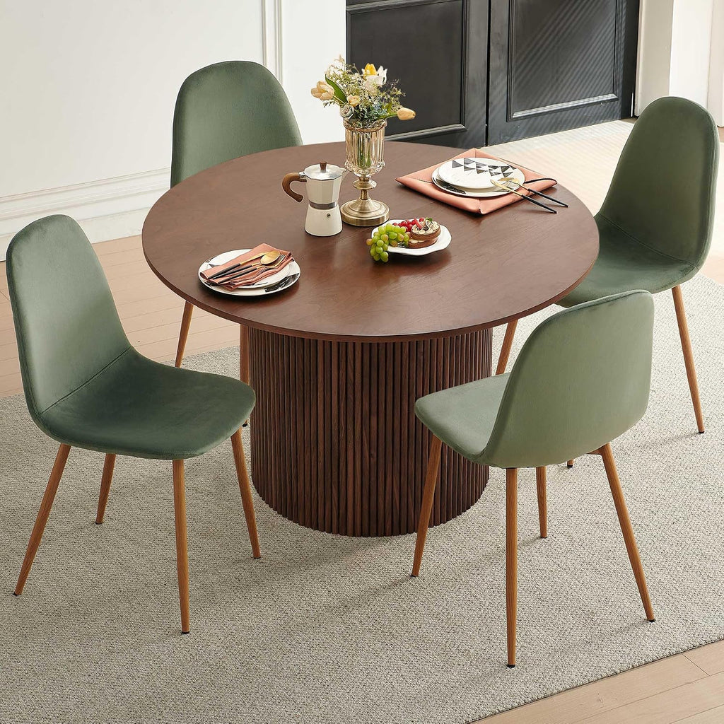 Dining Table Set for 4, Mid Century Modern 47 Inch Wooden Round Dining Table Set, Space Saving (Table + 4 Green Chairs)