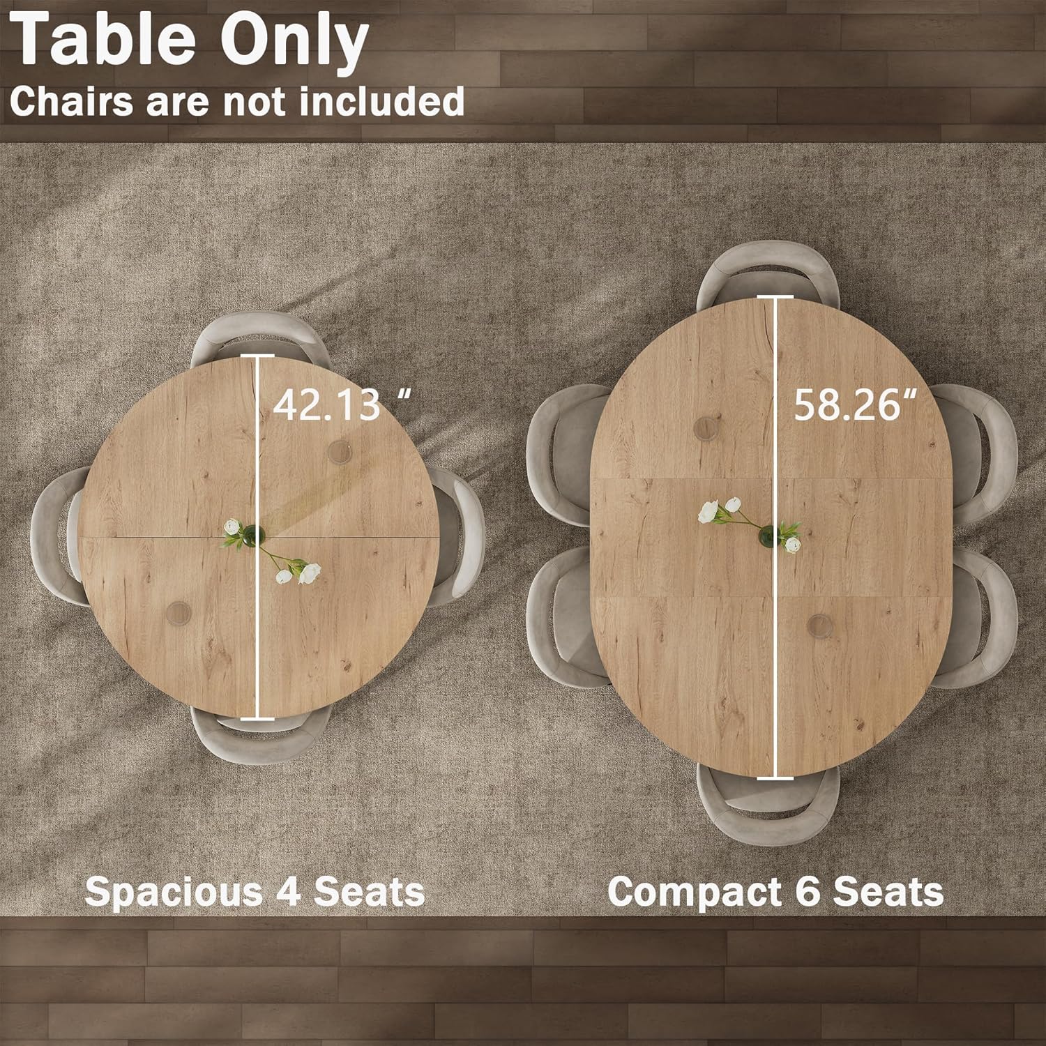 42'-58' Extendable Round Dining Table with Built-in Flip Leaf, Modern Oval Kitchen Table for 4-6, Space-Saving Small Room Furniture with Storage Shelf and X-Shaped Metal Base