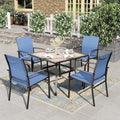 HERA'S HOUSE Patio Table and Chairs for 4, 5 Pieces Outdoor Dining Sets, Square Metal Table Set with Textilene Dining Chairs for Lawn Garden Backyard, Blue