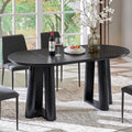 OKD 63' Dining Table for 6-8, Oval Dining Room Table with Triangular Structure Pedestal Stable Base, Curved Table Edge, Circle Kitchen Tables for Dining Room, Kitchen, Black Oak