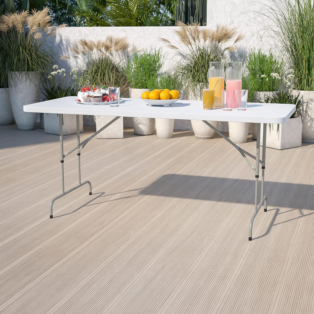 Flash Furniture Kathryn 6' Rectangular Adjustable Plastic Folding Event Table, Folding Portable Banquet Table for Indoor/Outdoor Events, White