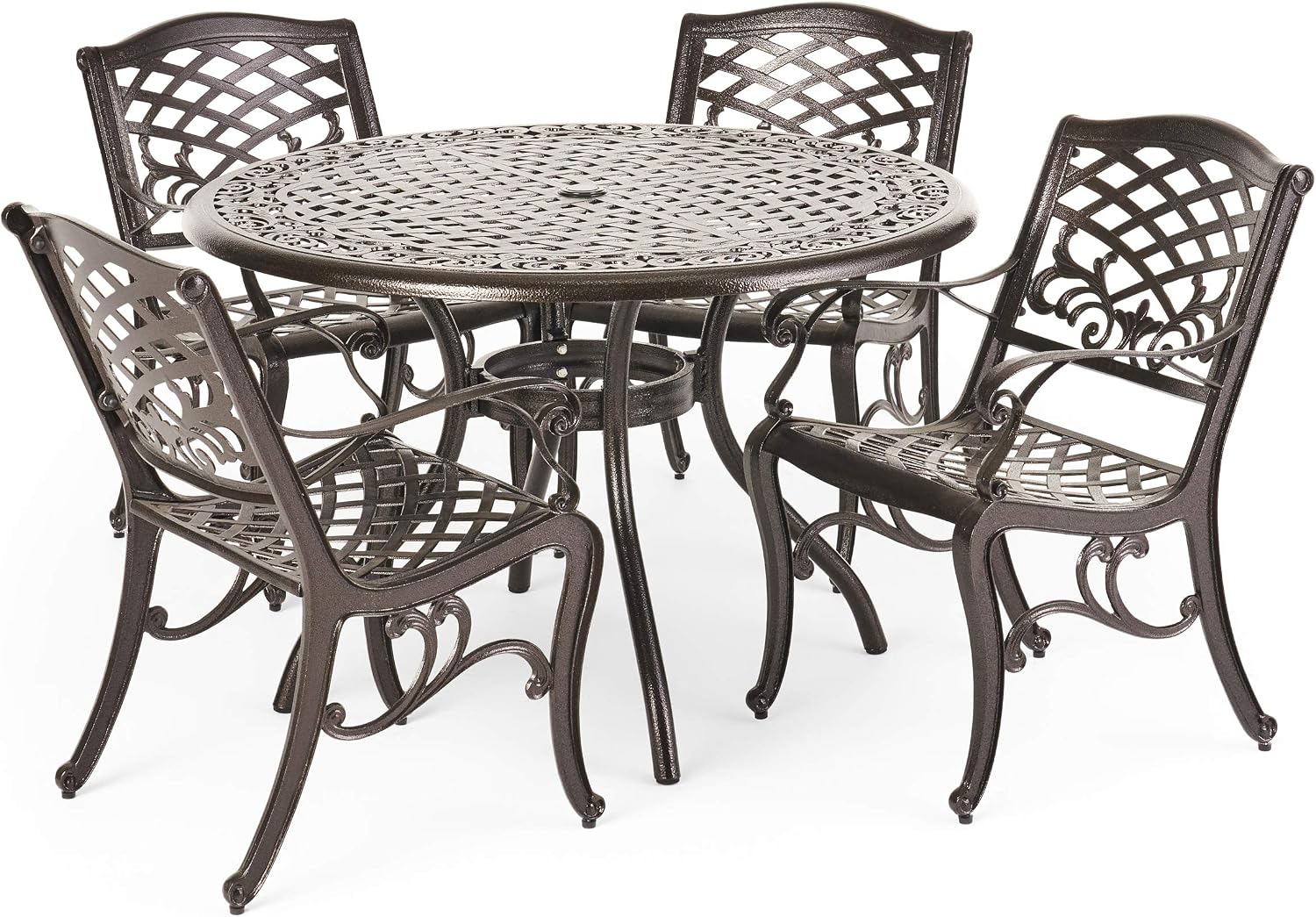 Christopher Knight Home Hallandale Outdoor Cast Aluminum Dining Set for Patio or Deck, 5-Pcs Set, Hammered Bronze