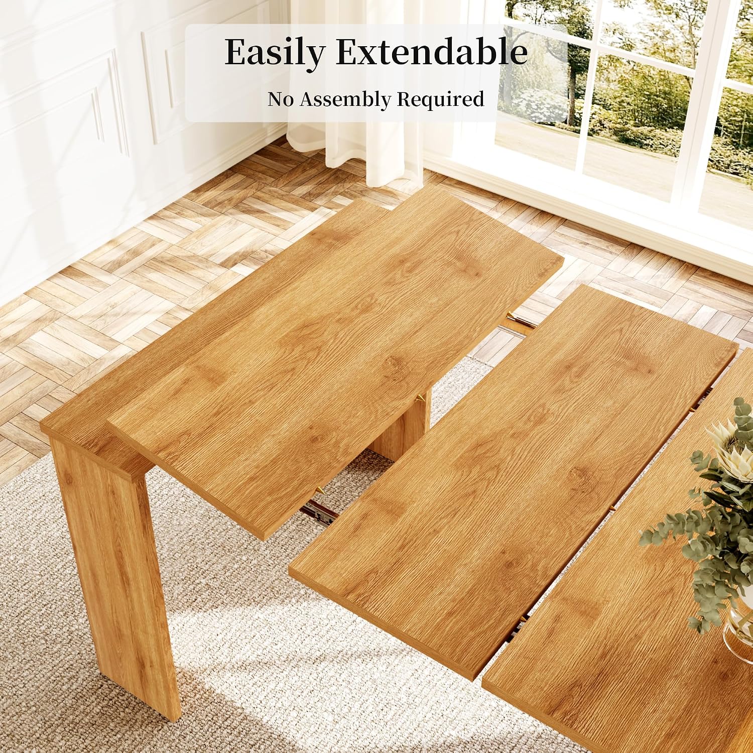 HIPIHOM 17.7'-118' Extendable Dining Table Set for 12, Extension Long Table Set with Extension Leaves Holder, Space-Saving for Meeting, Dining Room(Oak Table+12 U-Shaped Black Chairs)