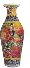 Floor Vase, 18 Inch Mosaic Vase – Tall Cylinder Made of Terracotta with Red and Green Multicolored Glass Mosaic Pieces – Handcrafted Decorative Home Décor Accent Piece for Bedroom, Living Room
