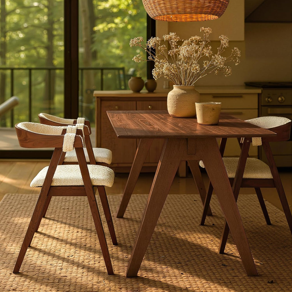 Acanva Farmhouse Rectangular Dining Table for 6 People, Modern Mid-Century Walnut Kitchen Dinner Tables Furniture, Natural Walnut