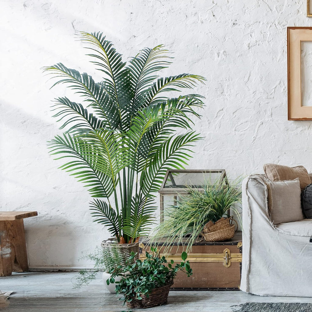 Yepdin Artificial Tropical Palm Plant - 5 Ft Tall Faux Palm Tree with Plastic Pot for Office and Home Decor, Indoors and Outdoors, Housewarming Gift, K1502PCS