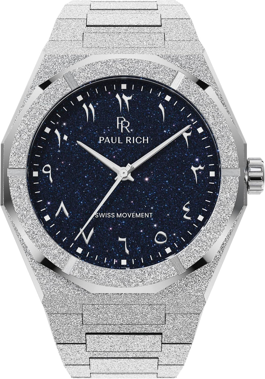 Paul Rich Men's Luxury Stainless Steel Watch - Rugged & Stylish Timepiece for Business, Gift, or Graduation - Fancy Analog Water Resistant Wrist Watch for Him - Frosted Star Dust II Arabic Dial