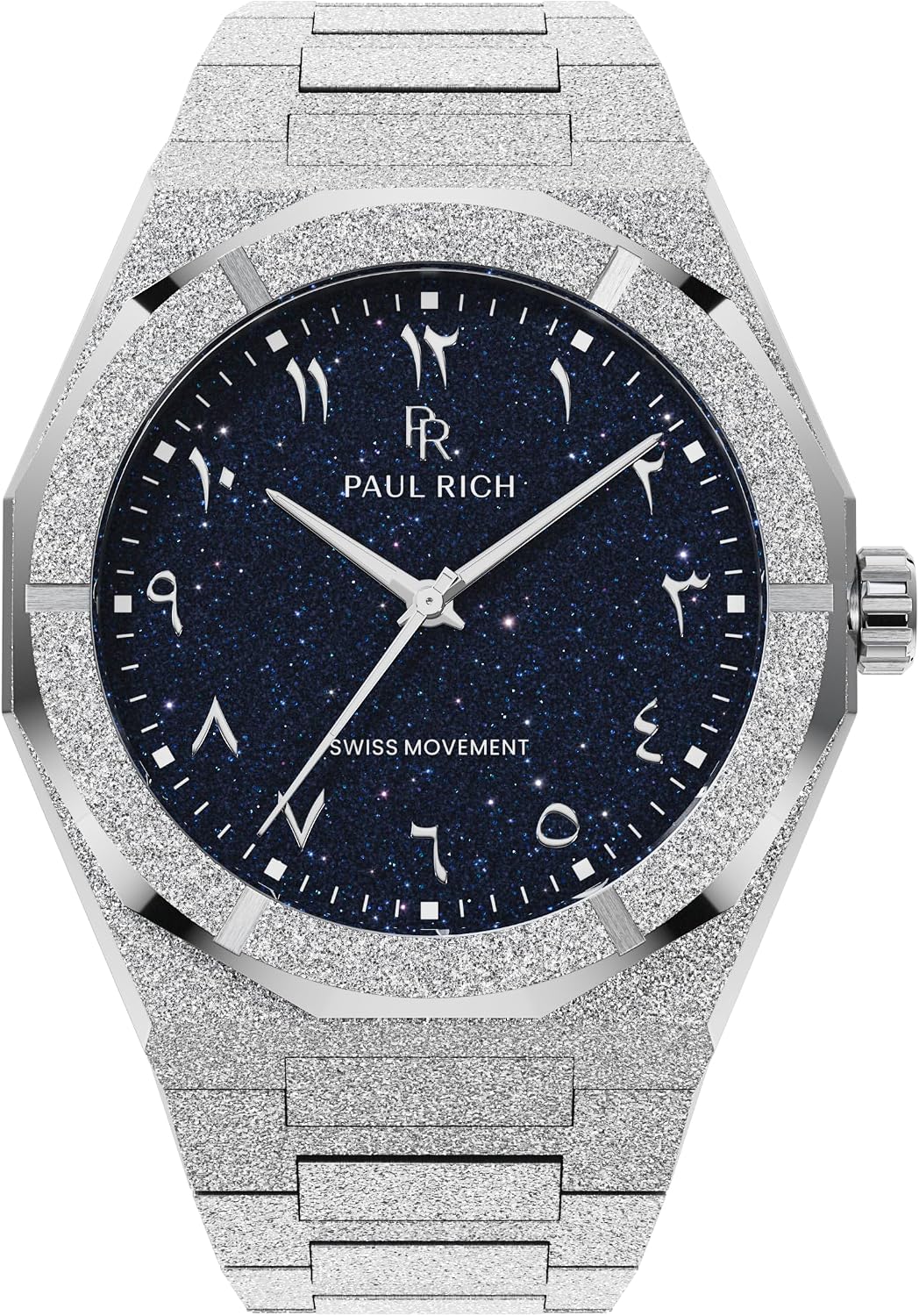 Paul Rich Men's Luxury Stainless Steel Watch - Rugged & Stylish Timepiece for Business, Gift, or Graduation - Fancy Analog Water Resistant Wrist Watch for Him - Frosted Star Dust II Arabic Dial