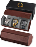 QWATCHBANDS Napa Leather Watch Rolls for Men - Hexagon Triple Watch Roll Travel Case for 3 Watches - Storage Organizer Genuine Leather with Velvet Interior Display (Brown/Gray)