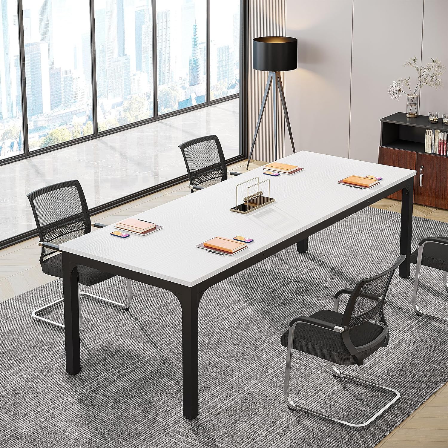 Tribesigns 6.5FT Conference Table, 78.7-Inch Rectangle Meeting Seminar Table, Large Business Tables for 6-8 People (Only Table) (White+Black)