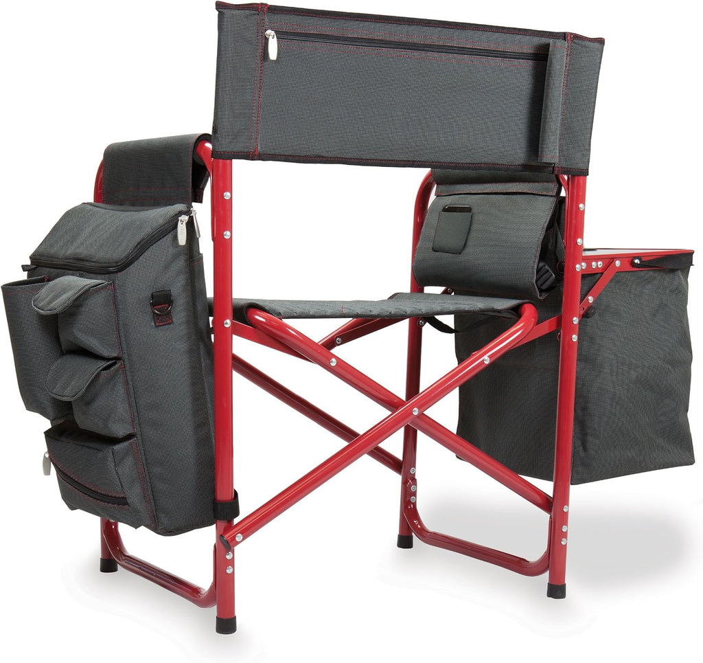PICNIC TIME Fusion Camping Chair with Side Table and Soft Cooler, Outdoor Foldable Padded Camping Chairs with Cup Holder for Lawn, Beach, & Sports Use for Adults, (Dark Gray Red Accents)