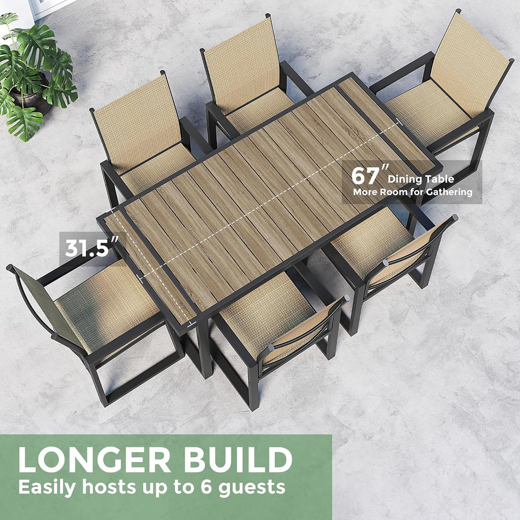 Jocoevol 7 Piece Patio Dining Set for 6, Outdoor Furniture Set Includes 67' Rectangle Patio Table and 6 Textilene Dining Chairs, Outdoor Table and Chairs for Outsides, Backyard, Garden and Poolside