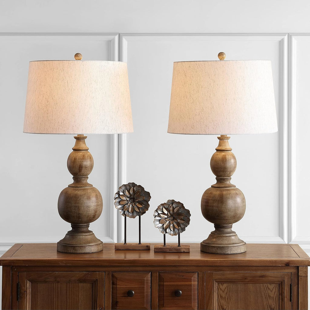 SAFAVIEH Lighting Collection Araceli Farmhouse Rustic Brown 32-inch Bedroom Living Room Home Office Desk Nightstand Table Lamp Set of 2 (LED Bulbs Included)