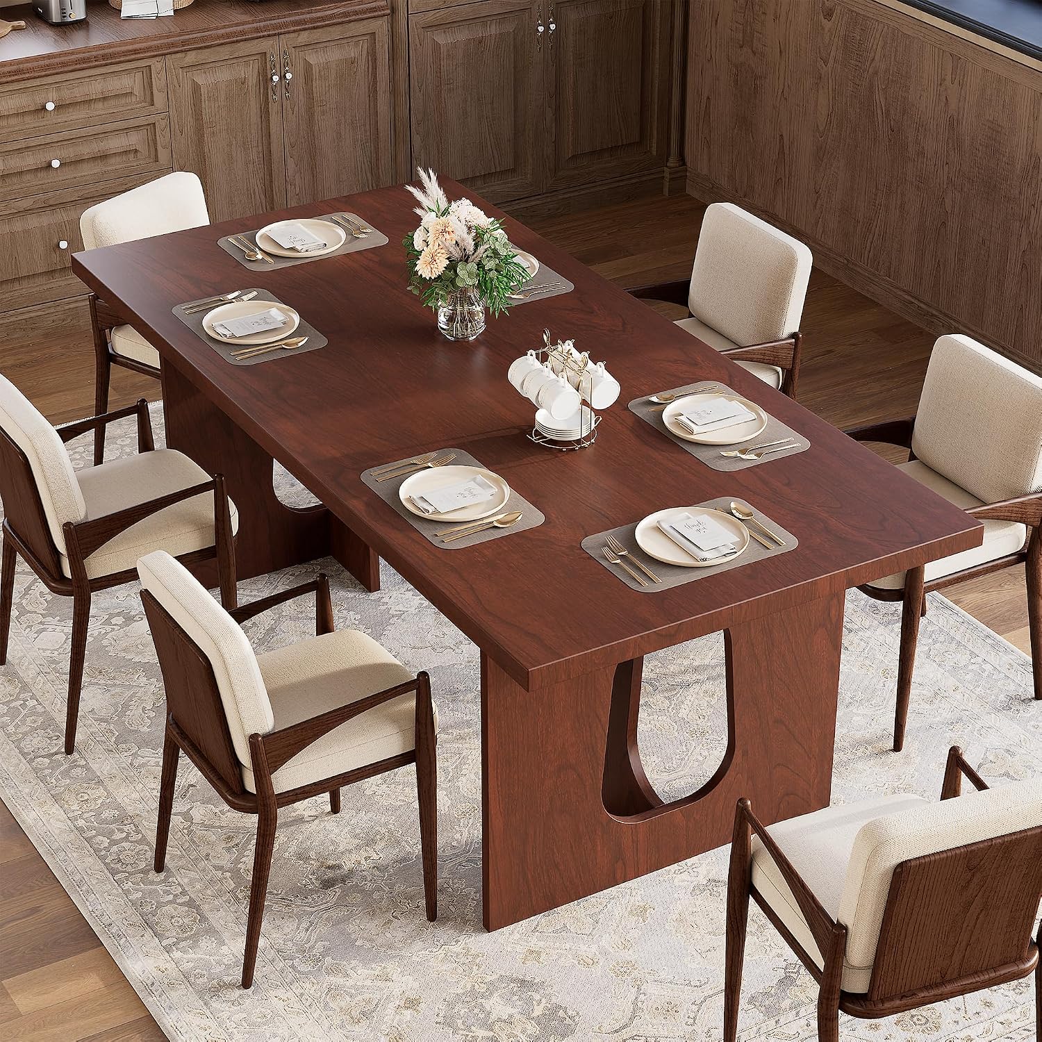 IDEALHOUSE 71' Long Dining Table for 6-10 People - Farmhouse Kitchen Table with Extra Thick Tabletop & Heavy-Duty Metal Legs, Sturdy Rectangular Table for Dining Room, Conference Room, Office, Walnut