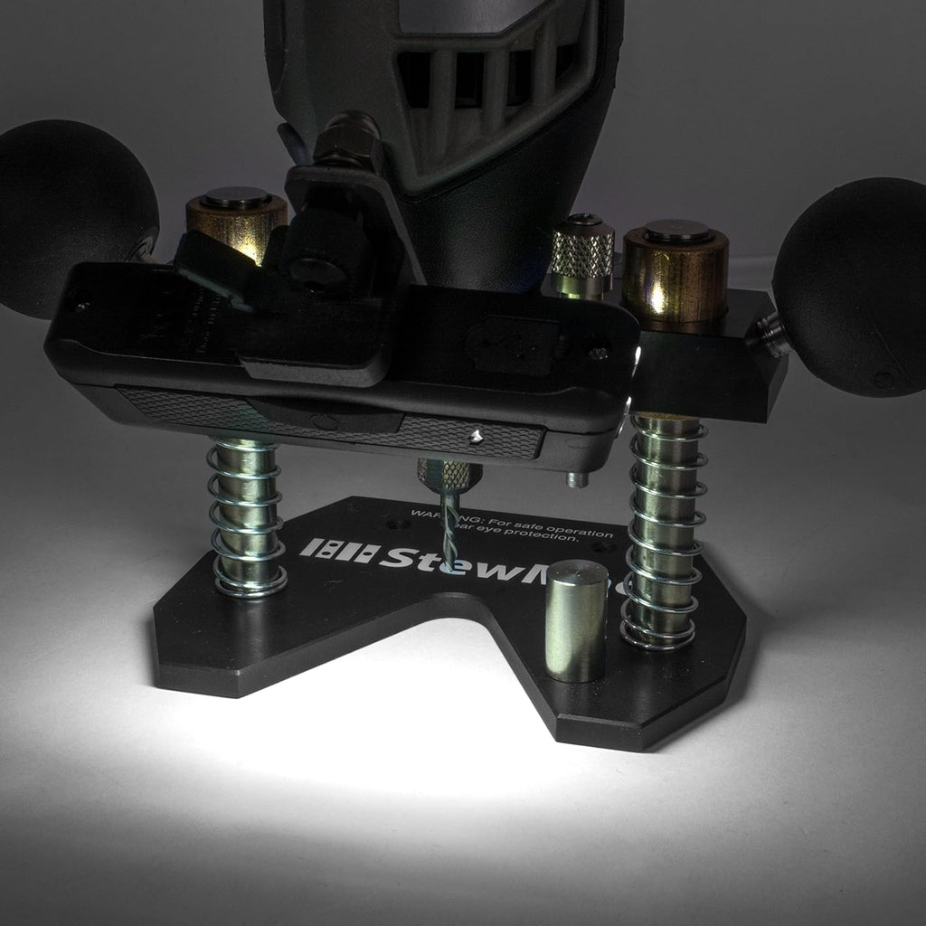 StewMac Plunge Router Base, Compact Plunge Router Attachment for Rotary Tools, Micro Depth Stop, LED Light Bar, Dust Nozzle Port, For Inlays Saddle Slots and Fret Slot Cleaning