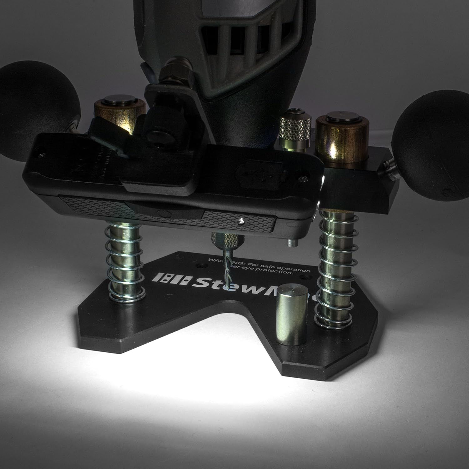 StewMac Plunge Router Base, Compact Plunge Router Attachment for Rotary Tools, Micro Depth Stop, LED Light Bar, Dust Nozzle Port, For Inlays Saddle Slots and Fret Slot Cleaning