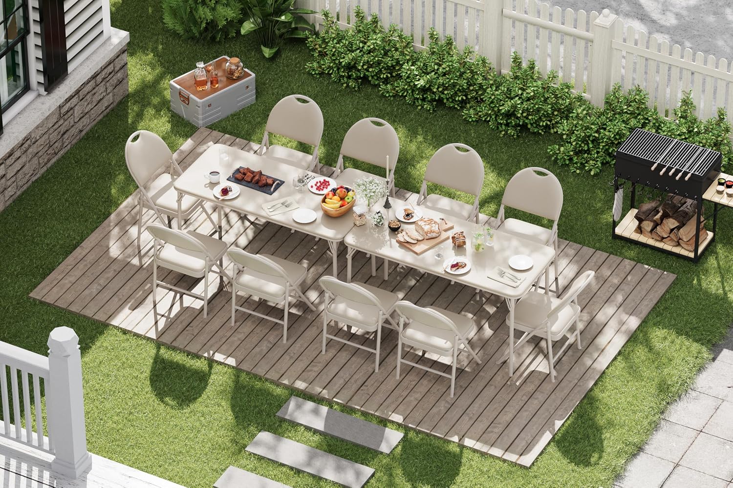coucheta 5-Piece Rectangle Folding Table and Chairs Set, Foldable Portable Card Table and Chairs, Scratch & Stain Resistant Tabletop, for Dining Room, Living Room, Office, Camping, Gatherings, Beige