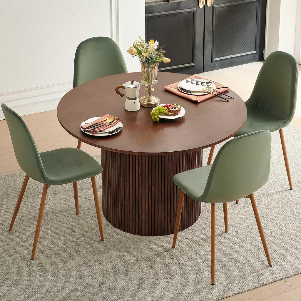 Dining Table Set for 4, Mid Century Modern 47 Inch Wooden Round Dining Table Set, Space Saving (Table + 4 Green Chairs)