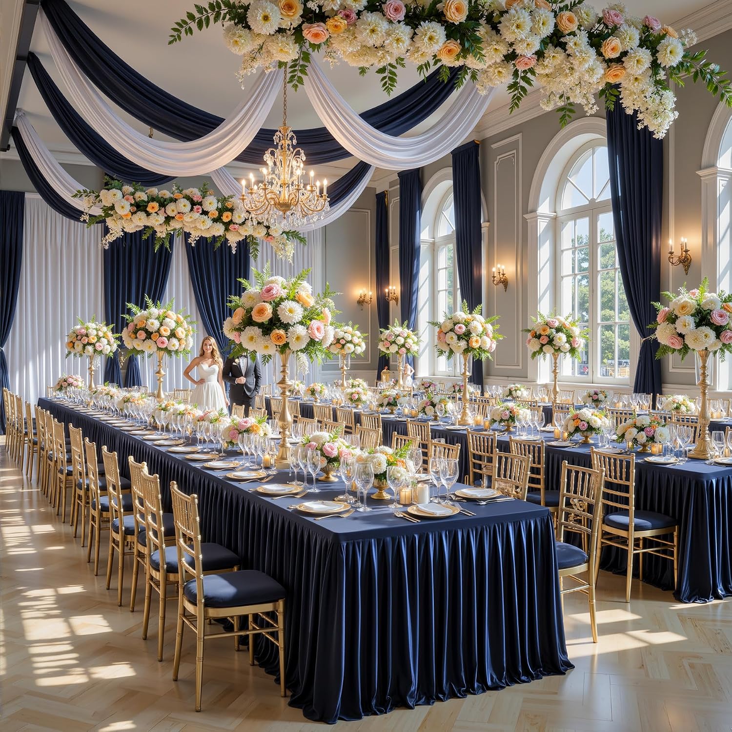 6 Pack Navy Blue Satin Table Clothes for 6 Foot Rectangle Tables - 6FT Wrinkle Resistant Glitter Rectangle Tablecloths, Party Table Covers for Wedding Banquet, Baby Shower, Birthday, Holiday Dinner