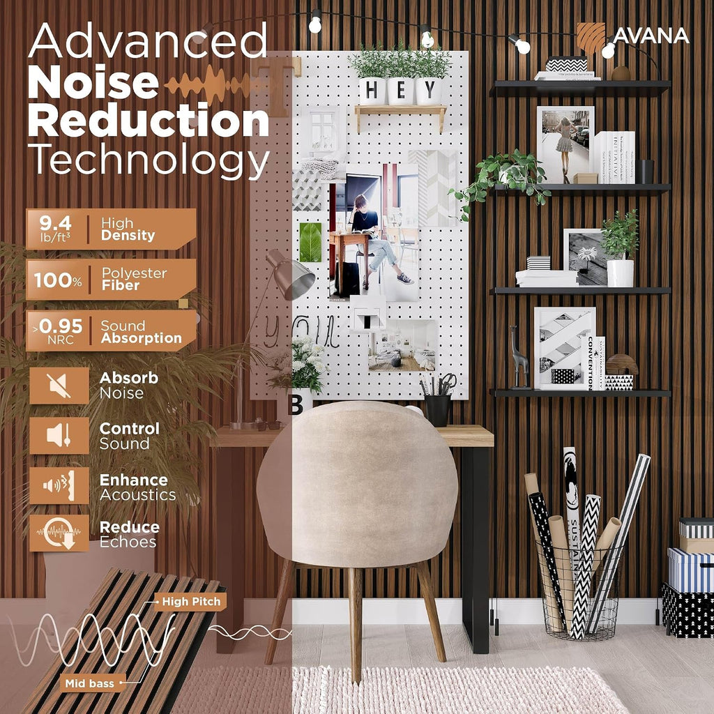 Avana Acoustic Wood Wall Panels – 93.2x11.25 Inch Panels – Fits 94x12 Layout – Rustic Walnut Acoustic Panels 4 PCs –Wall Panels For Interior Wall Decor For Homes, Offices – Durable Wood Panel For Wall