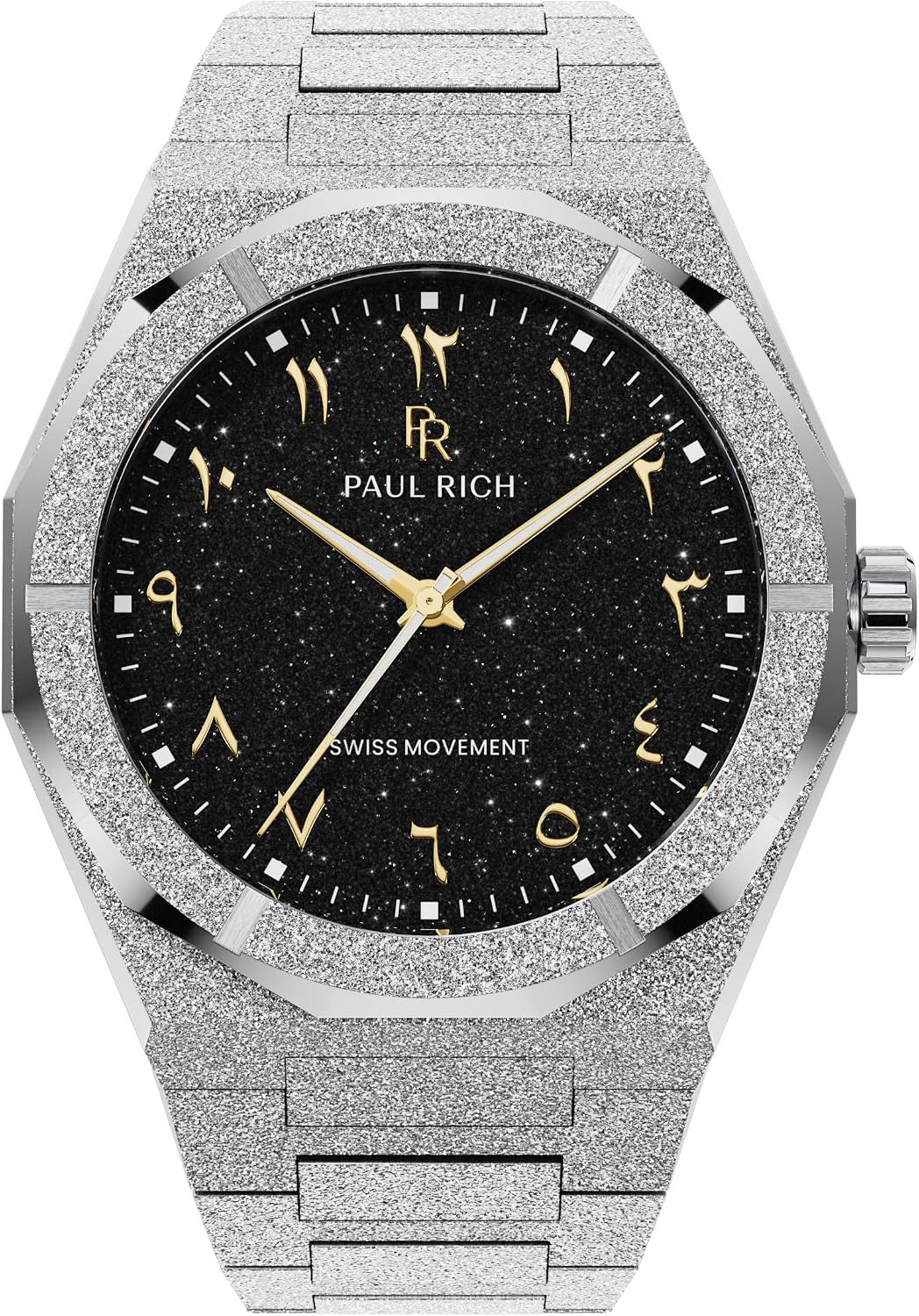 Paul Rich Men's Luxury Stainless Steel Watch - Rugged & Stylish Timepiece for Business, Gift, or Graduation - Fancy Analog Water Resistant Wrist Watch for Him - Frosted Star Dust II Arabic Dial