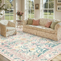 Lahome Sylvie Area Rugs 8x10 for Living Room, Boho Machine Washable Pink Cottage Decor for Girls Bedroom, Ultra-Thin Soft Cute Non Slip Floral Carpets for Dorm Reading Room Classroom, Pink/Multi